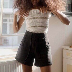 OHSEVENDAYS Cream and brown striped tube top, size small